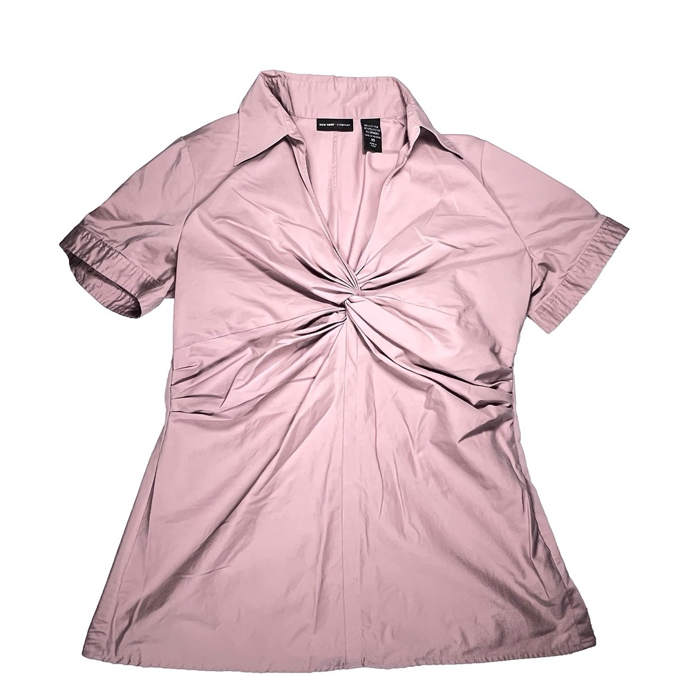 New York & Company Womens‎ Blouse 10 Stretch Short Sleeve Ruched Knot Fitted Top